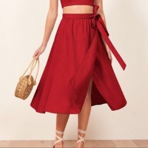 Reformation Linen Red Molto Wrap Skirt